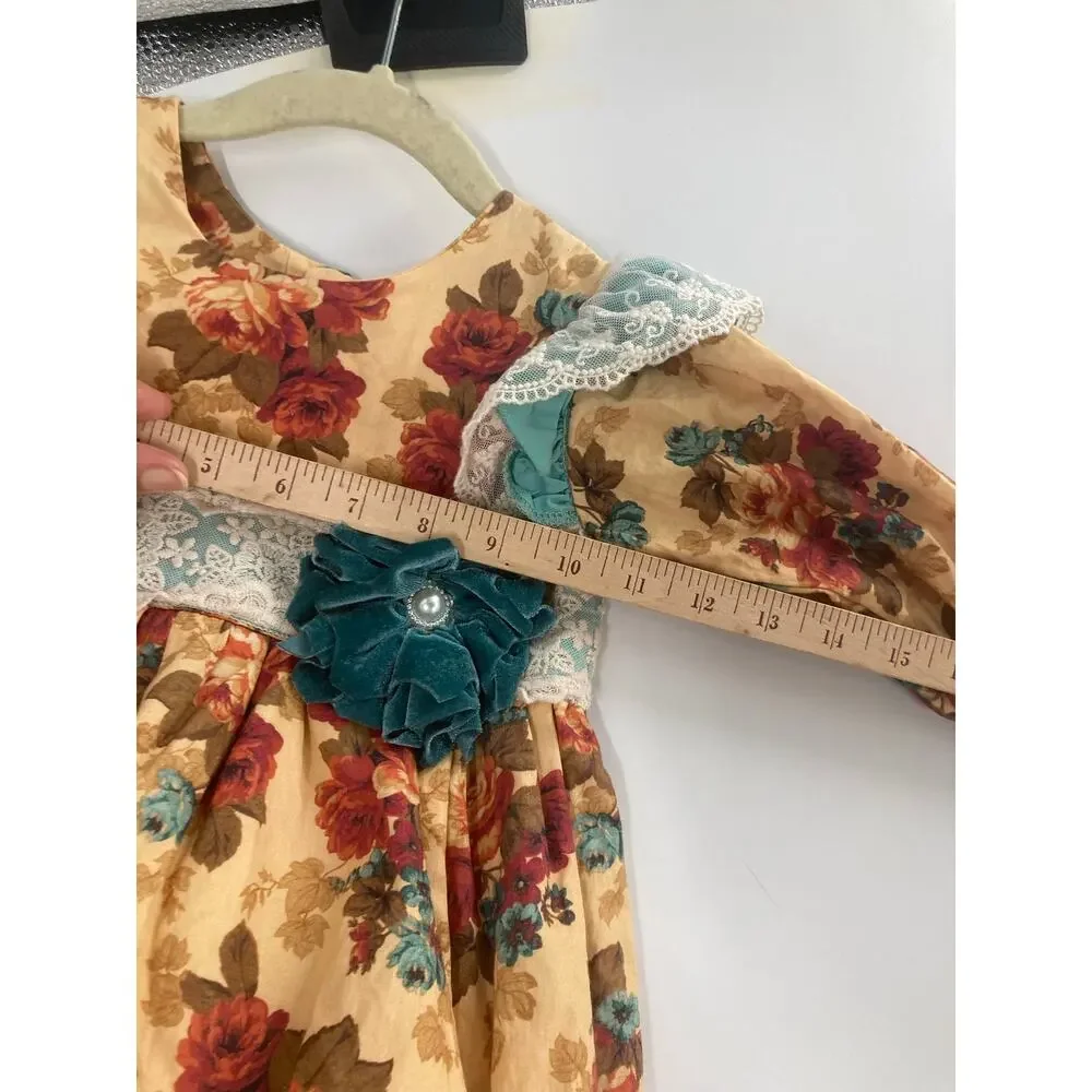 Haute Baby Vintage Floral Lace Yellow Red Teal Bubble Baby Girl T